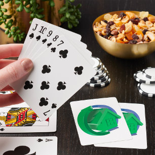 Green Eco House with Circular Arrows Playing Cards