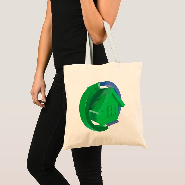 Green Eco House with Circular Arrows Tote Bag (Creator Uploaded)