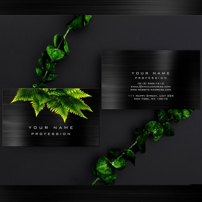 Green Economy Fern Organic Burgundy Metallic Black Business Card (Creator Uploaded)