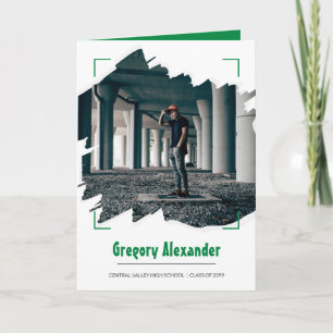 Green Edgy Abstract Brushstroke Photo Graduation Invitation