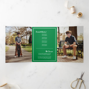Green Edgy Abstract Torn Photo Graduation Tri-Fold Invitation