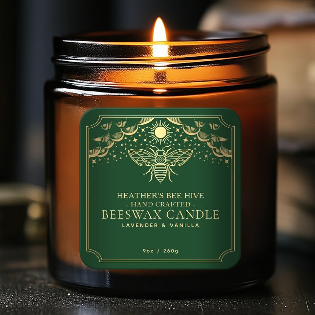 Green Editable Witchy Tarot Honeybee Candle Label (Creator Uploaded)