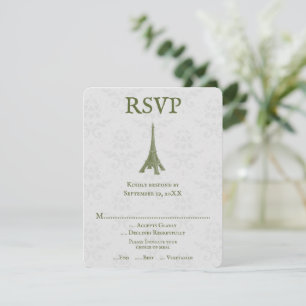 Green Eiffel Tower Damask Wedding RSVP Card