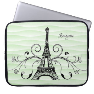 Green Eiffel Tower Flourish Laptop Sleeve