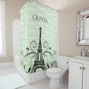 Green Eiffel Tower Flourish Shower Curtain