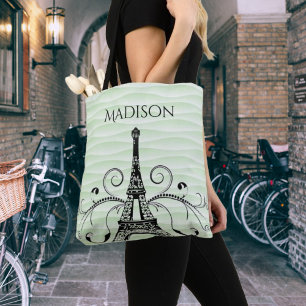 Green Eiffel Tower Flourish Tote Bag