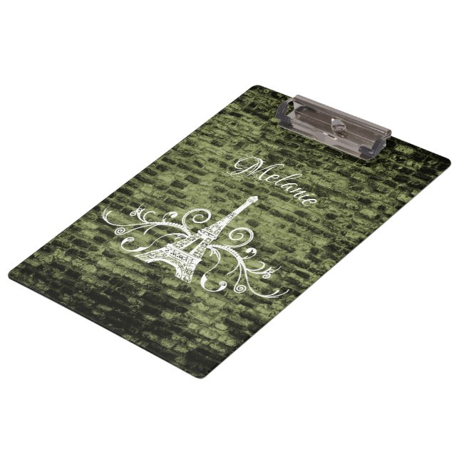 Green Eiffel Tower Grunge Clipboard (Angled)