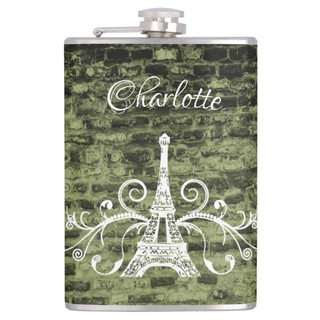 Green Eiffel Tower Grunge Flask (Front)