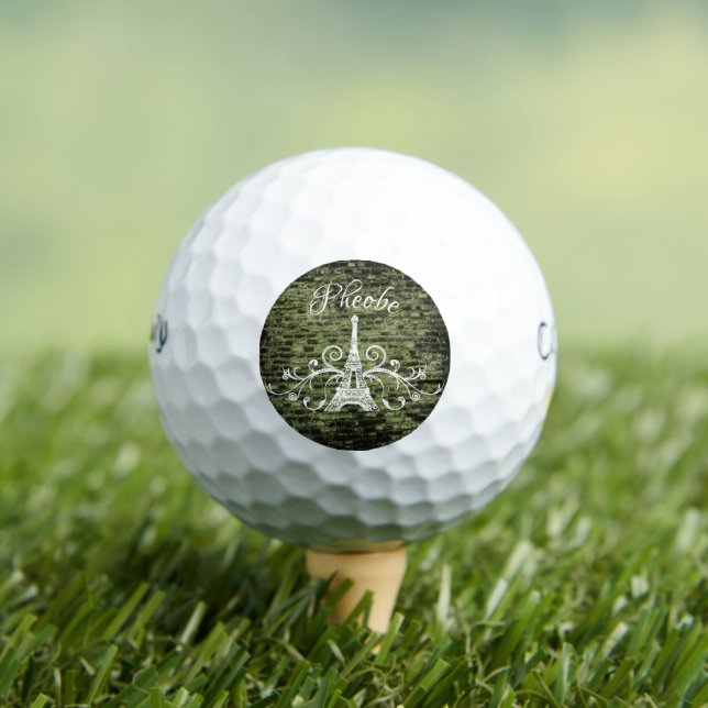 Green Eiffel Tower Grunge Golf Balls (Insitu Tee)