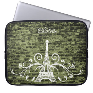 Green Eiffel Tower Grunge Laptop Sleeve