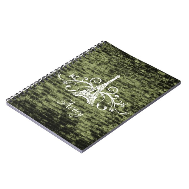 Green Eiffel Tower Grunge Notebook (Left Side)