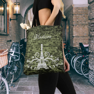 Green Eiffel Tower Grunge Tote Bag