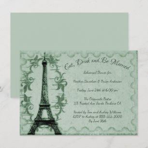 Green Eiffel Tower Rehearsal Dinner Invitation