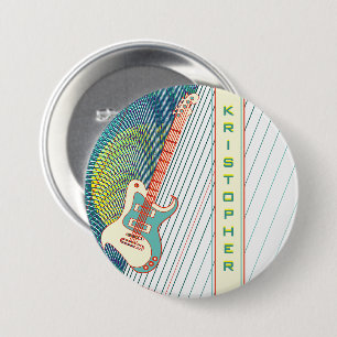 Green Electric Guitar Moiré Trippy Retro Pop Art 7.5 Cm Round Badge