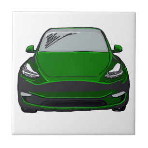 Green Electric Vehicle SUV Car Drawing Ceramic Tile