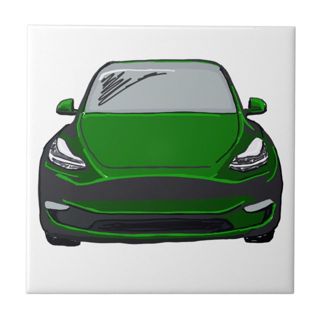 Green Electric Vehicle SUV Car Drawing Ceramic Tile (Front)