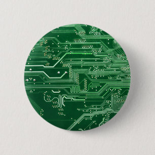 green electronic circuit board computer pattern 6 cm round badge