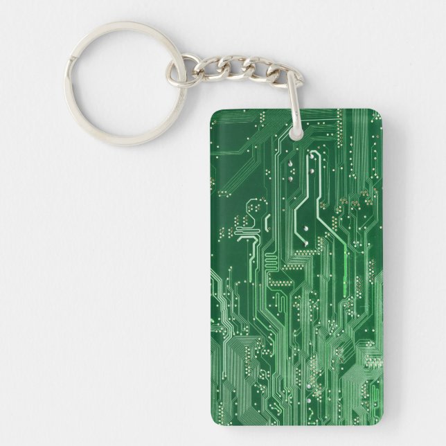 green electronic circuit board computer pattern key ring (Front)