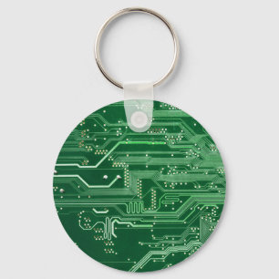 green electronic circuit board computer pattern key ring