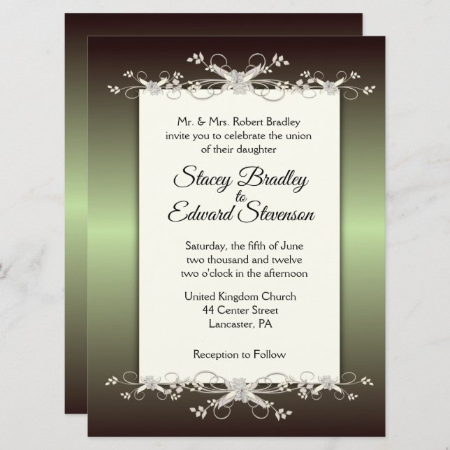 Green Elegance Traditional Wedding Invitation (Front/Back)