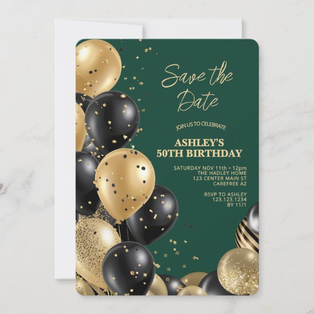 Green Elegant 50th Birthday Invitation (Front)