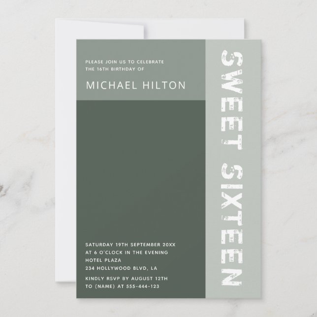 Green elegant colour block boy sweet sixteen invit invitation (Front)