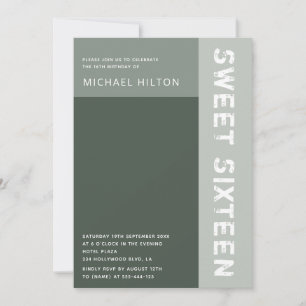 Green elegant colour block boy sweet sixteen invit invitation