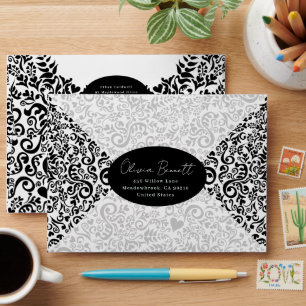 Green Elegant Dark Damask Pattern Envelope