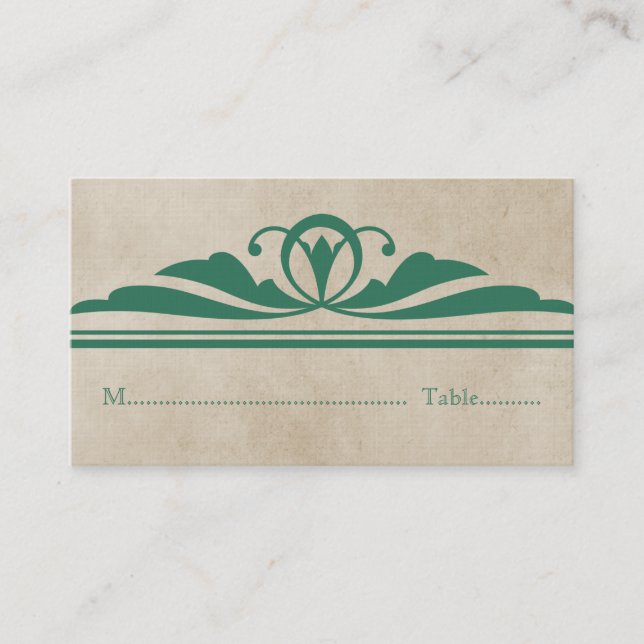 Green Elegant Deco Place Card (Front)
