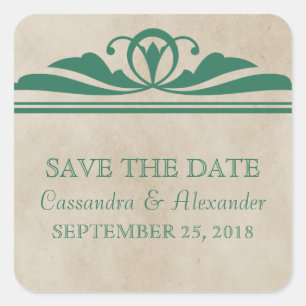 Green Elegant Deco Save the Date Stickers