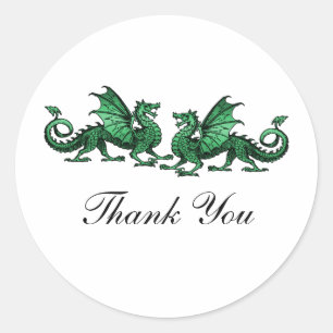 Green Elegant Dragons Thank You Stickers