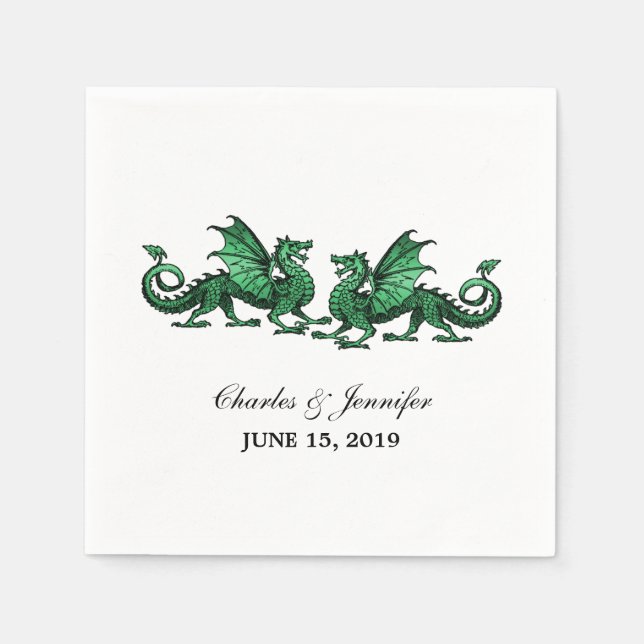 Green Elegant Dragons Wedding Paper Napkins (Front)
