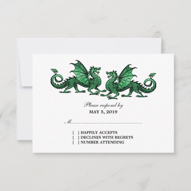 Green Elegant Dragons Wedding Response Card (Front)
