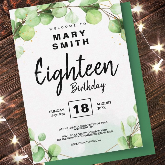 Green Elegant Floral Modern 18th Birthday Eighteen Thank You Card (Creator Uploaded)