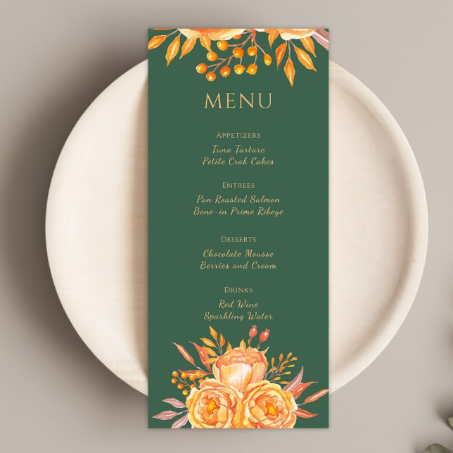Green Elegant Floral Modern Rustic Floral Wedding Menu (Creator Uploaded)