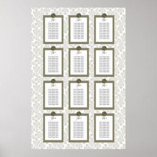 Green Elegant Floral Toile Seating Chart Poster