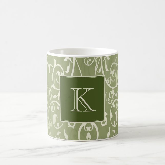 Green Elegant Flourish Monogram Mug (Center)