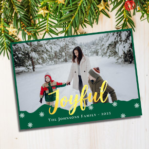 Green Elegant Gold Joyful Photo Christmas Holiday Card