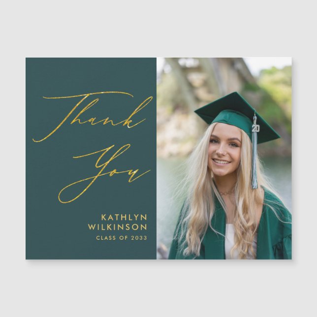 Green Elegant Gold Script Graduation Thank You (Front)