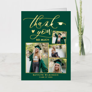 Green Elegant Gold Script Graduation Thank You Foil Greeting Card