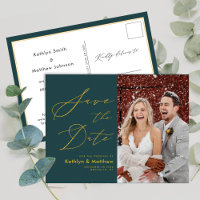 Green Elegant Gold Script Modern Save The Date