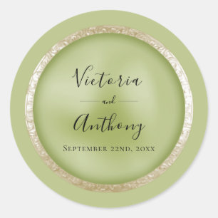 Green Elegant Gold Wedding Classic Round Sticker