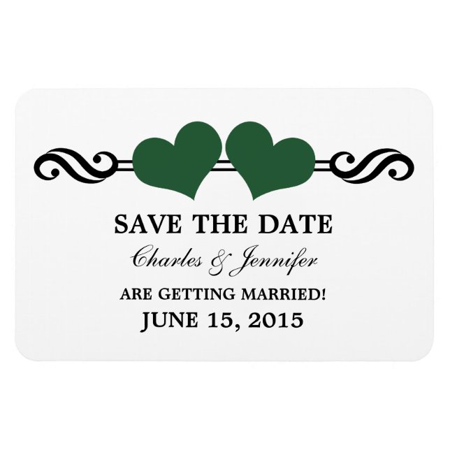 Green Elegant Hearts Save the Date Magnet (Horizontal)
