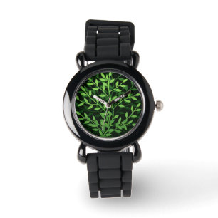 Green Elegant Leafy Branches Design Watch