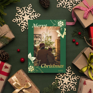 Green Elegant Merry Christmas Portrait Photo Foil Holiday Card