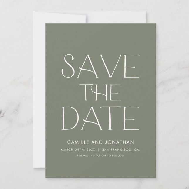 Green Elegant Minimal Photo Save the Date (Front)