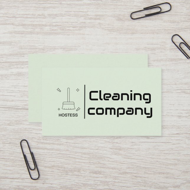 Green Elegant Minimalist Cleaning Company Simple Business Card (Front/Back In Situ)