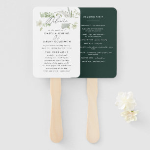 Green elegant modern botanical script wedding hand hand fan