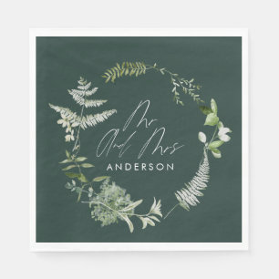 Green elegant modern botanical script wedding napk napkin