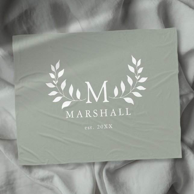 Green Elegant Modern Floral Monogram Family Name Fleece Blanket (Green Elegant Modern Floral Monogram Family Name Fleece Blanket)